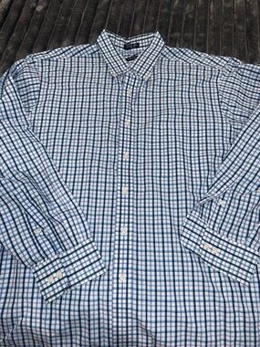 Izod Men's White Button-Down Shirt with Blue and Navy Windowpane Plaid